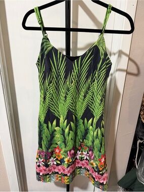 Desigual Tropical Palm Print Sundress Size M Colorful Floral Resort Dress 35.5”